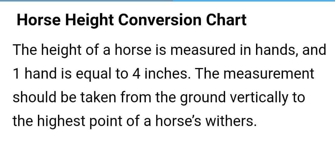 Horse Height Conversion Chart